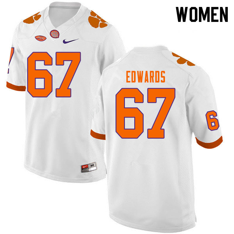 Women #67 Will Edwards Clemson Tigers College Football Jerseys Sale-White